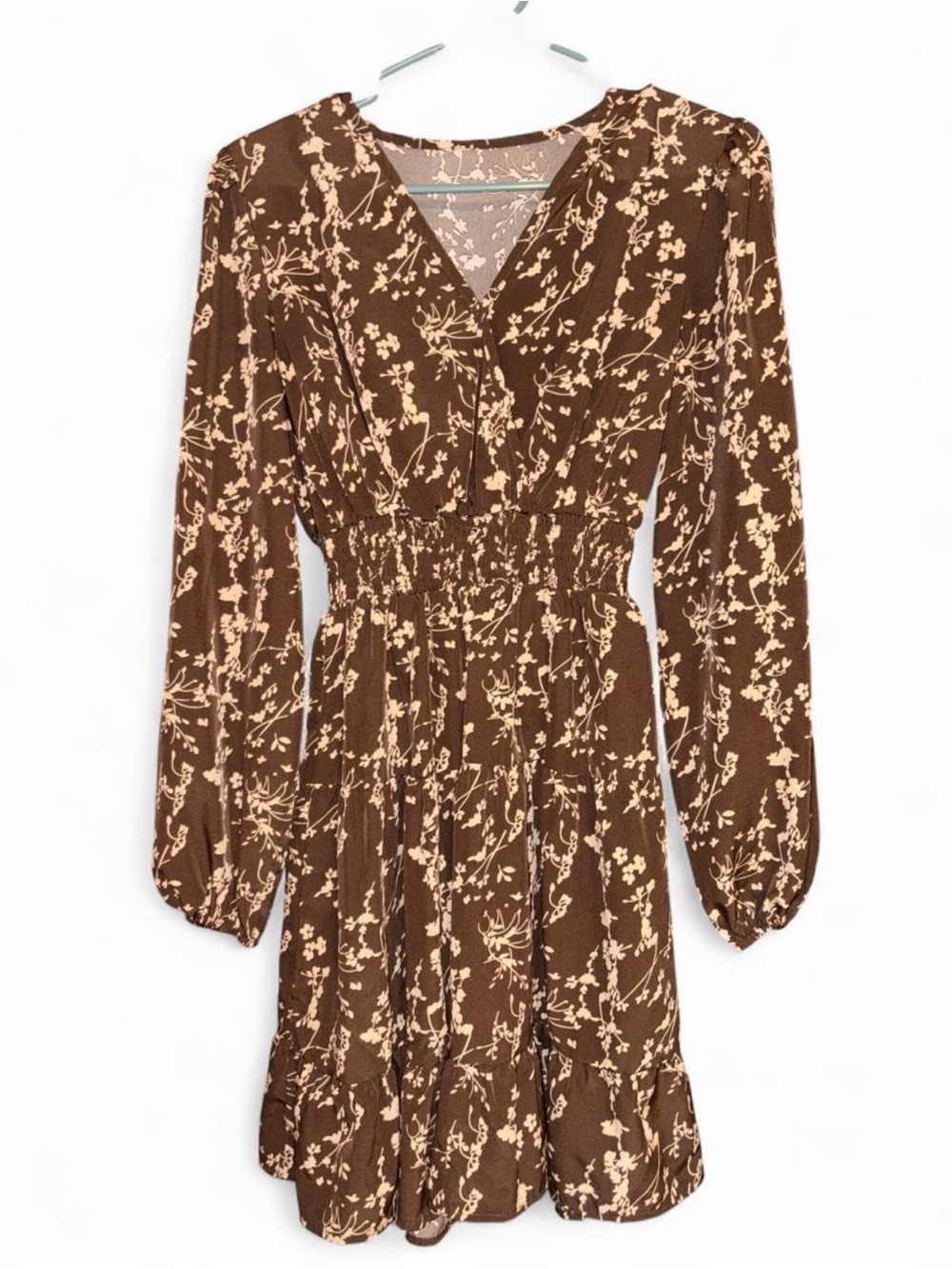 Women's Brown Floral Long-Sleeve Dress